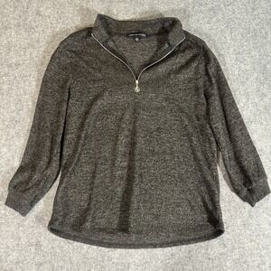 Adrienne Vittadini Quarter Zip Pullover Large Charcoal Heather Soft Knit Sweater